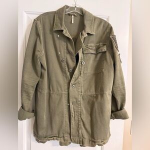 Free People Embellished Army Jacket Olive Green Utility Shacket